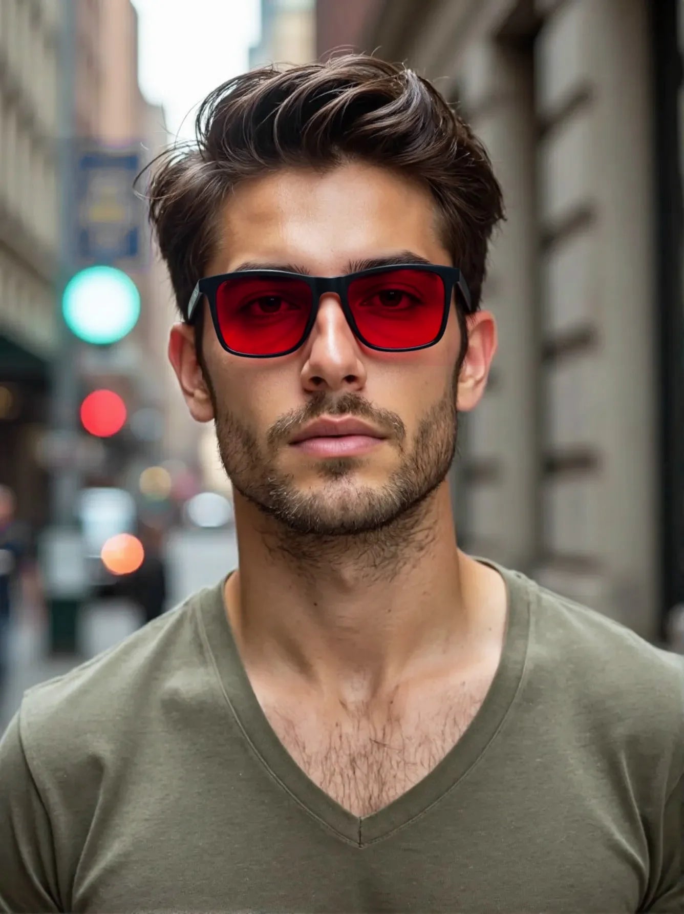 New blue light blocking glasses with red and orange lenses for fatigue protection and fashionable design wearing during gaming