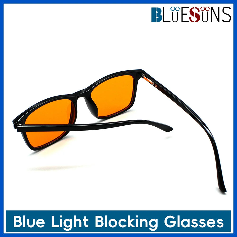 New blue light blocking glasses with red and orange lenses for fatigue protection and fashionable design wearing during gaming