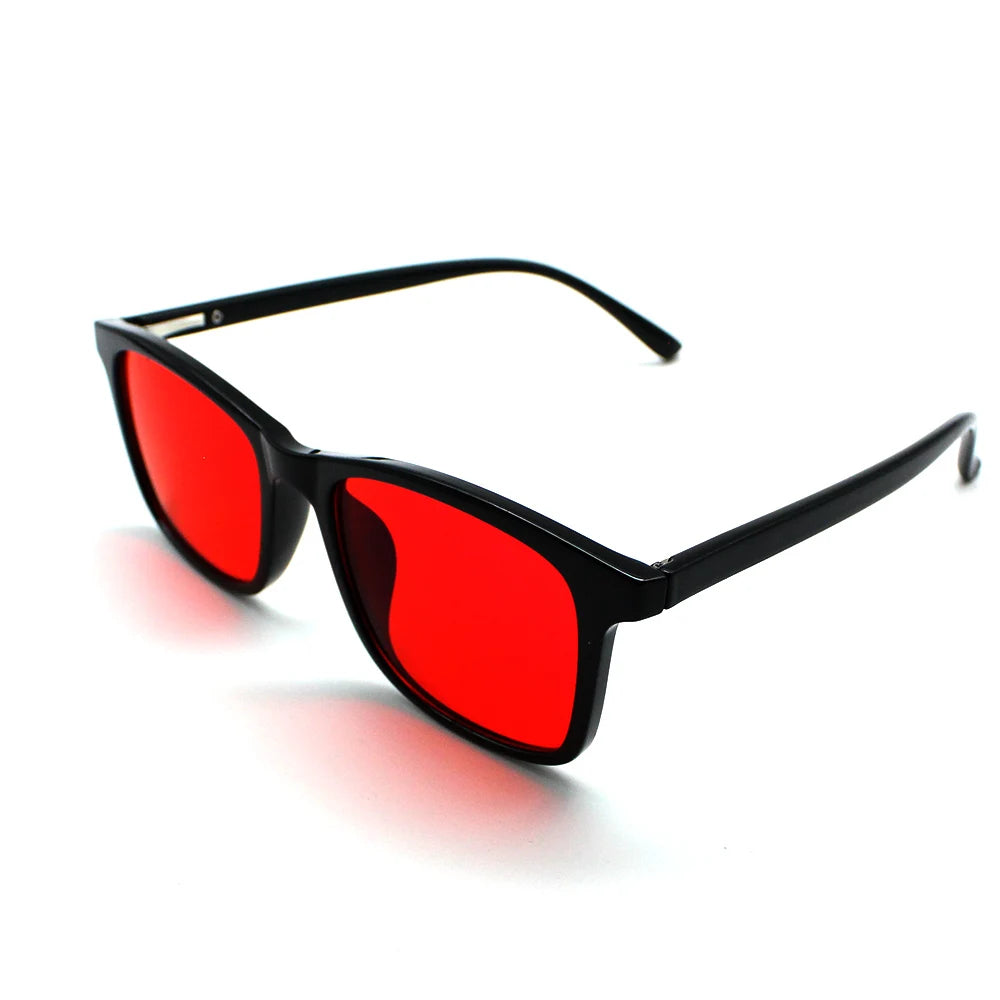 New blue light blocking glasses with red and orange lenses for fatigue protection and fashionable design wearing during gaming