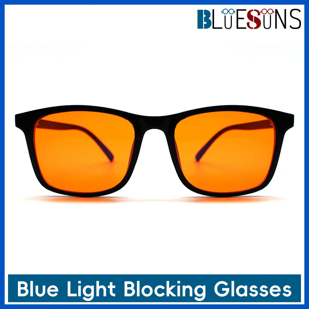 New blue light blocking glasses with red and orange lenses for fatigue protection and fashionable design wearing during gaming