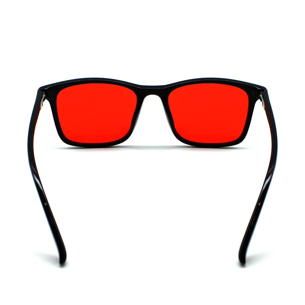 New blue light blocking glasses with red and orange lenses for fatigue protection and fashionable design wearing during gaming
