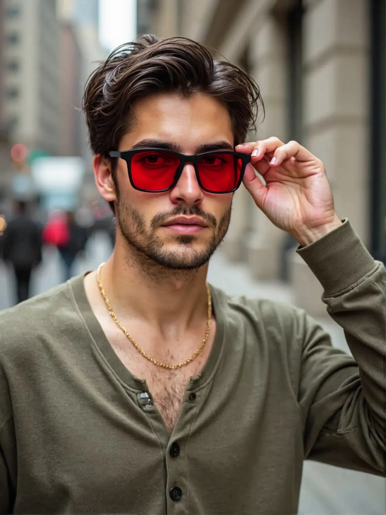 New blue light blocking glasses with red and orange lenses for fatigue protection and fashionable design wearing during gaming