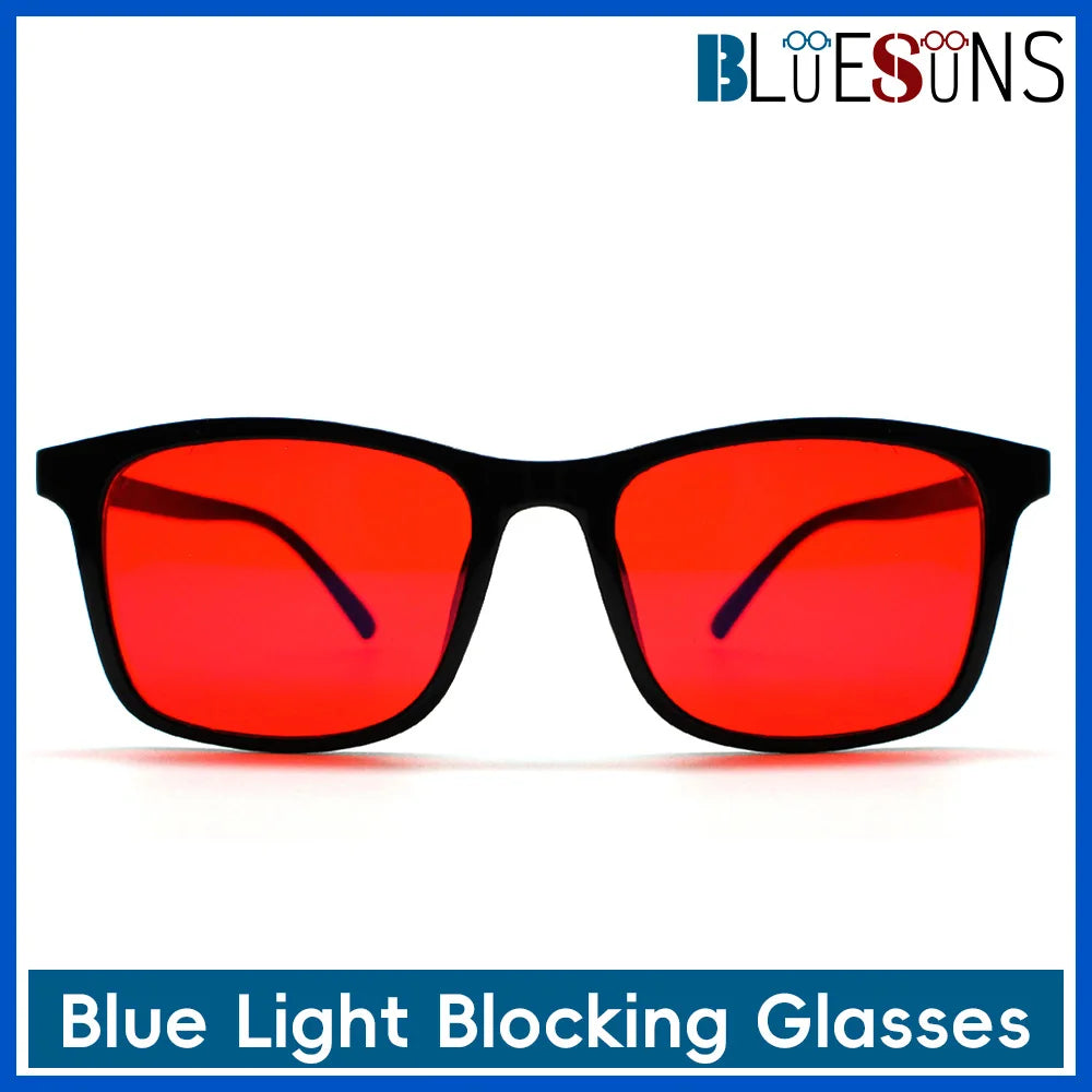 New blue light blocking glasses with red and orange lenses for fatigue protection and fashionable design wearing during gaming