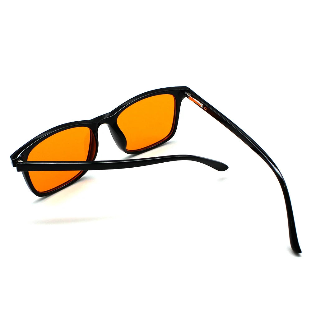 New blue light blocking glasses with red and orange lenses for fatigue protection and fashionable design wearing during gaming